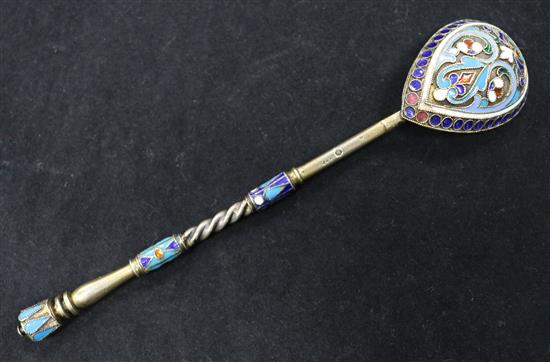 A late 19th/early 20th century Austro-Hungarian 800 standard silver and cloisonne enamel spoon, 5.5in.